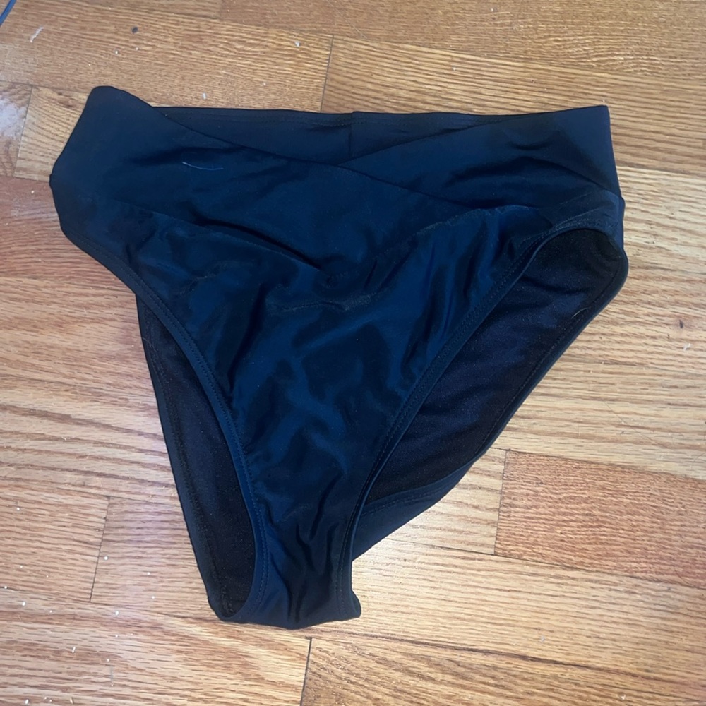 Black high waisted crossover bikini bottom